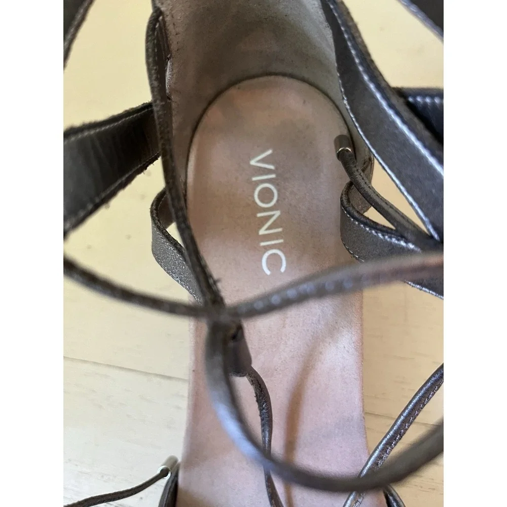 Vionic Women's Calypso Espadrille Wedge Sandals Metallic Pewter Size 9.5